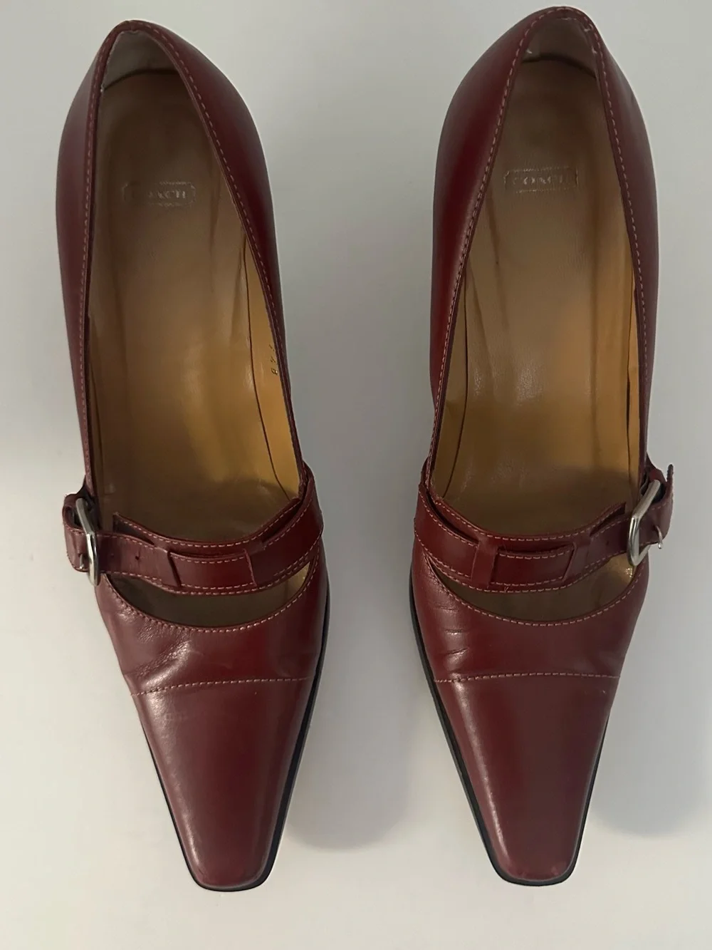 Coach Women's Burgundy Leather Buckle Pumps